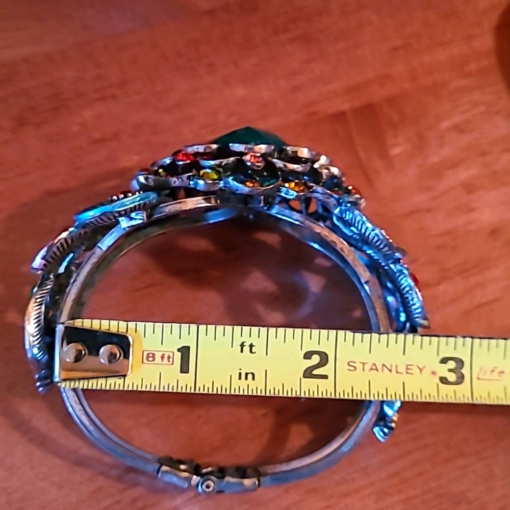 VTG Mardi Gras Mermaid SDLZ Cuff Bracelet Art Deco Floral Rainbow Wrist Clamper - Picture 9 of 12